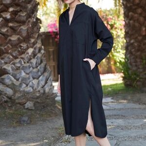 Ocean+Main Black Pocket Midi Tunic Caftan Dress, size 1X